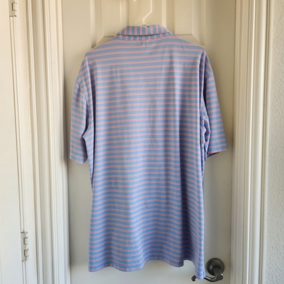 Peter Millar Summer Comfort Polo Shirt Blue Orange White Striped Size XL - Picture 8 of 8